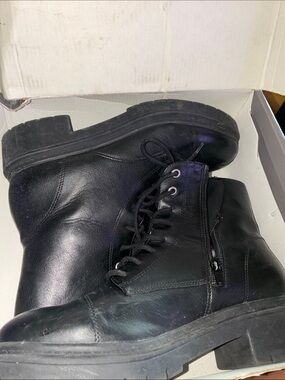 Style & Co. Black Leather Lace-Up Ankle Zip Boots